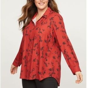Lane Bryant Red Floral Button-Up Blouse
